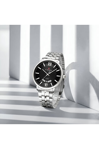 Naviforce Sleek Men’s Quartz Watch – Brushed Stainless Steel, Date Display, Water-Resistant Design