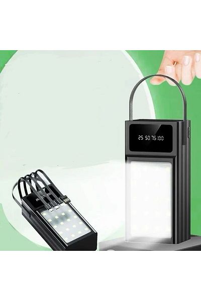 REDz Accessories Maxcell PJ0101 Battery, Multiport USB, Integrated Cables, 60,000mAh, 24 LED Flashlight, Black