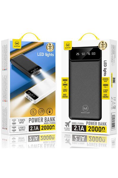 REDz Accessories Maxcell PJ0068 Battery, 20,000mAh Capacity, Dual USB, LED Display and Flashlight, Black