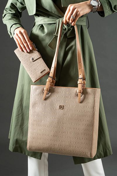 Just Polo Women's Mink Large Size Handbag and Wallet Combination 31 X 32 cm