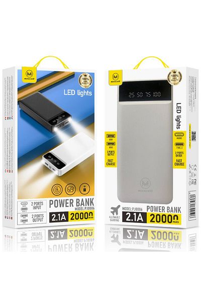 REDz Accessories Maxcell PJ0068 Battery, 20,000mAh Capacity, Dual USB, LED Display and Flashlight, White