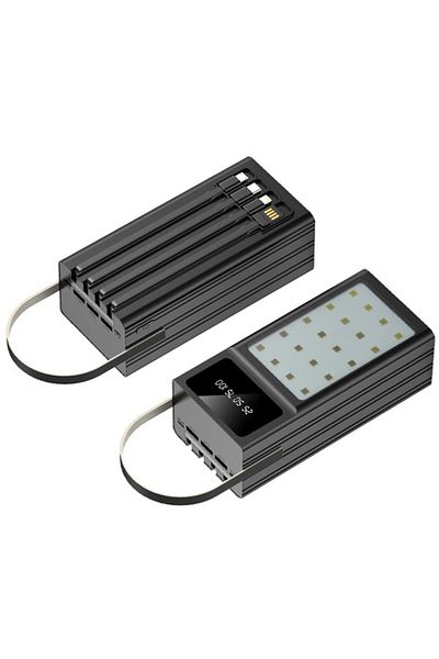 REDz Accessories Maxcell PJ0099 Battery, Multiport and Integrated Cables, 100,000mAh, 24 LED Flashlight, Black