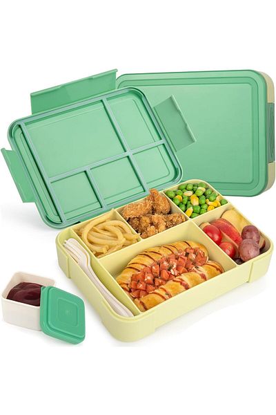 COOYA 1.3L Lunch Box,BPA Free with 5 Compartments, Leak-Proof,Microwave Dishwasher Safe,Green