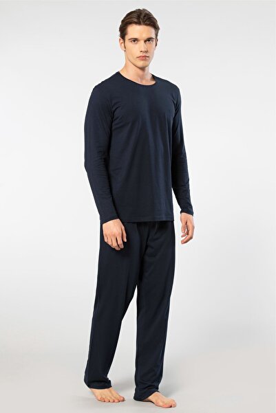 Cacharel Чоловічий велосипедний комір з довгими рукавами Модальний піжамний комплект 2244/Синій