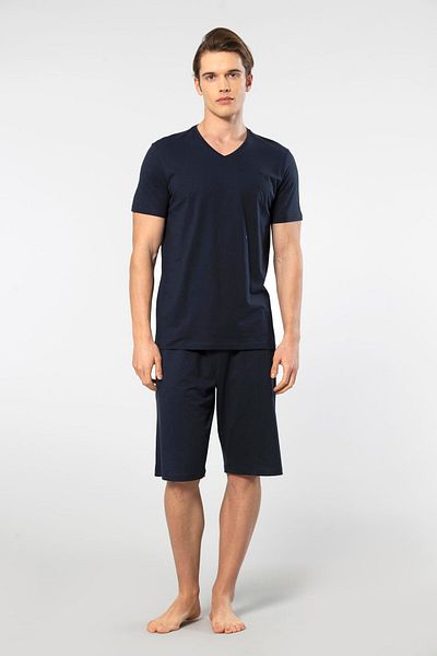 NazikEndam Cachare Men's Short Sleeve Modal Bermuda Suit 2193/Navy Blue