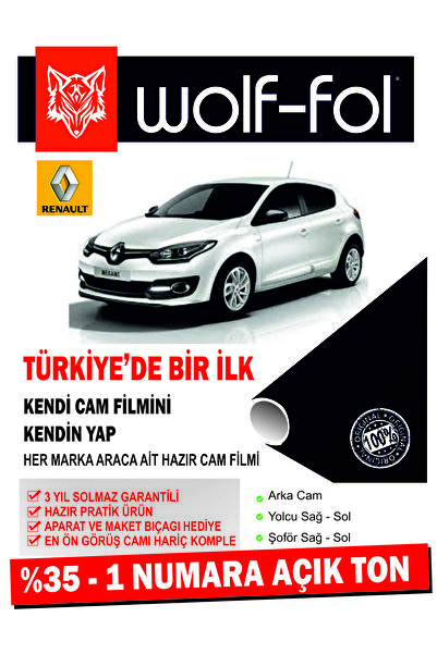 wolf-fol Oto Cam Filmi Amerikan Çizilmez Hazır Ürün Renault Megan Hb Koyu Ton...