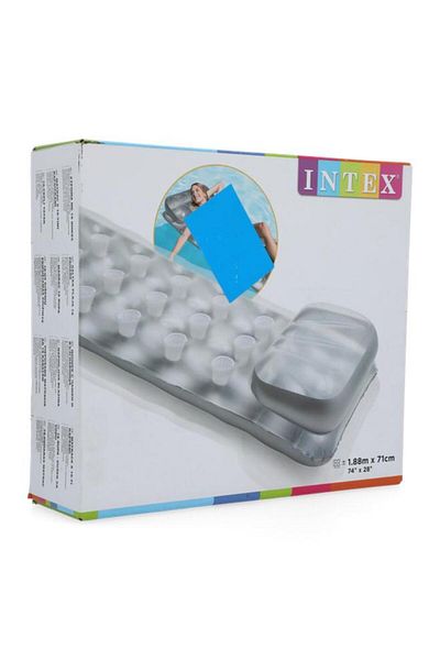 Generic INTEX كرسي تسمير مستطيل متين قابل للنفخ مزود بـ 18 جيبًا باللون الفضي والشفاف 74 × 28 بوصة