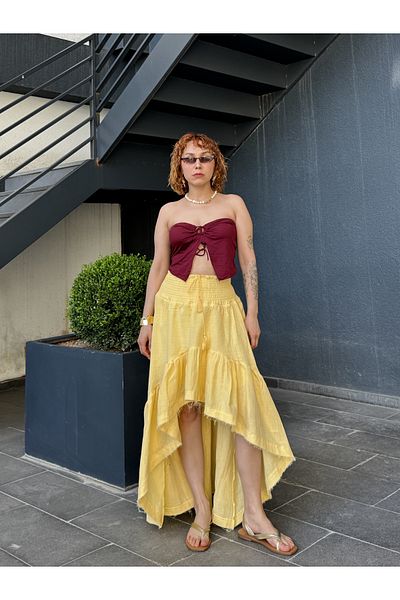Bak'ap Premium Lined Ruffled Asymmetrical Flounced Bohemian Muslin Skirt