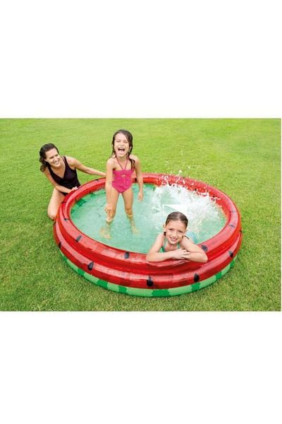 Generic مسبح INTEX للأطفال بثلاث حلقات على شكل بطيخ أحمر وأخضر، سعة 581 لترًا