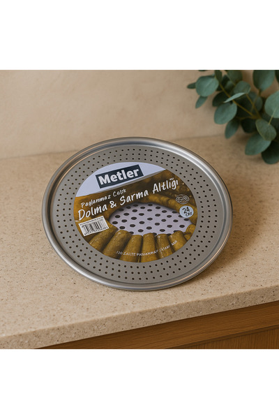 Metler Paslanmaz Çelik Dolma Altlığı 24 cm | Delikli Pizza Lahmacun Tepsisi |...