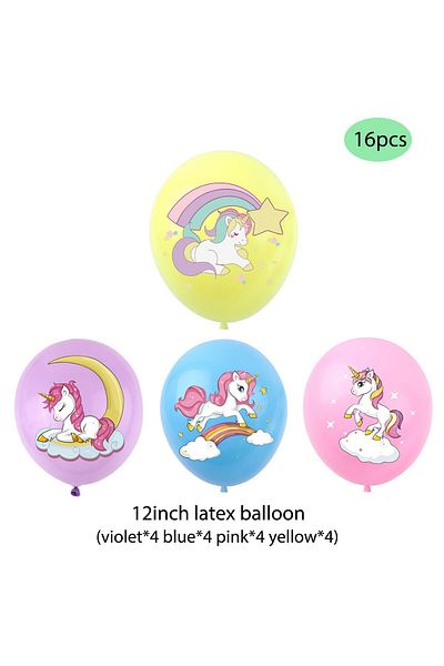 Miniso As Picture 20230424A01-16pcs PTRATHY Unicorn Balloons Party Supplies Latex Balloon Kids Cartoon Anim
