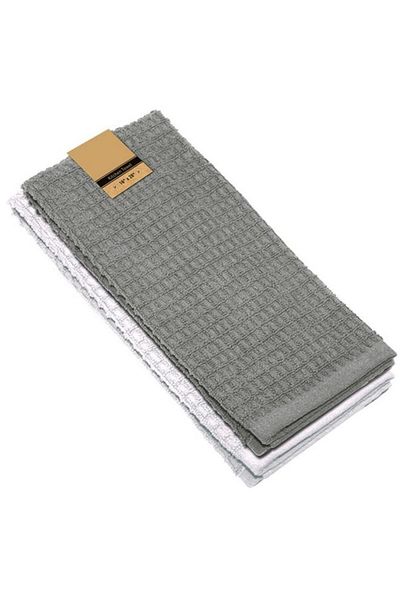 Generic Riviera 2-Piece High Quality Cotton Kitchen Towel Set Grey and White 16 x 28inch R2PC-GREY-1