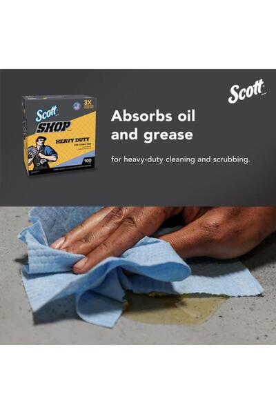 Generic Scott 100-Towels Heavy Duty Solvent Resistant Shop Cleaning Towels Blue 8.34 x 16.8inch 54014