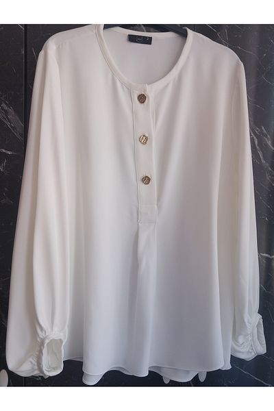 Dagü Design Women's Gold Button Ecru Crepe Shirt Tunic