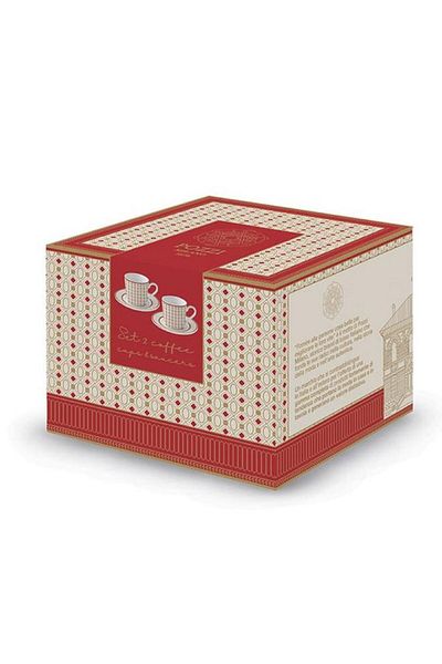 Generic طقم أكواب وصحن إسبرسو إمبريال من بوزي، مكون من قطعتين، أحمر وأبيض، آمن للاستخدام في غسالة الأطباق، 80 مل