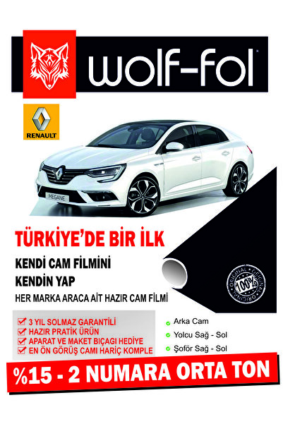 wolf-fol Oto Cam Filmi Amerikan Çizilmez Hazır Ürün Renault Megan Sedan Orta Ton 2 Numara