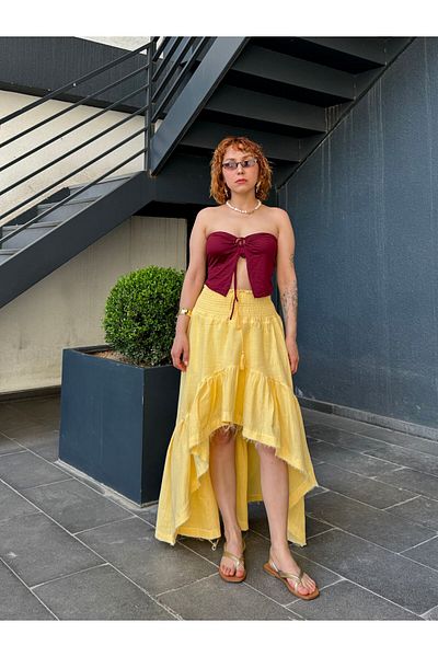 Bak'ap Premium Lined Ruffled Asymmetrical Flounced Bohemian Muslin Skirt