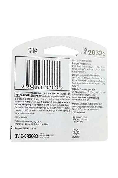 Generic Energizer Zero Mercury Child-Resistant Packaging CR2032 3V Lithium Coin Battery Silver CR2032BP2