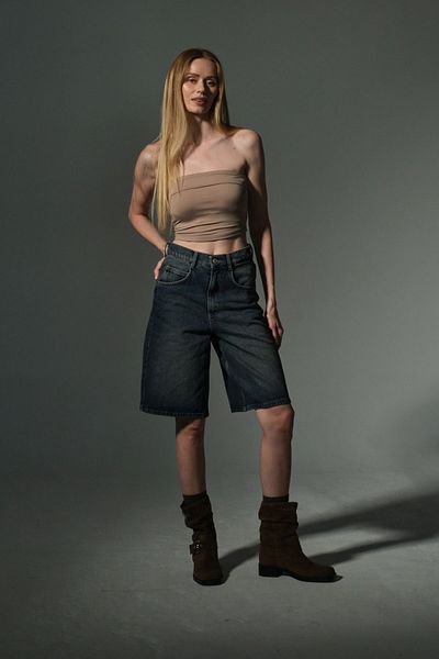 Maule Buckle Detailed Loose Cut Casual Baggy Jean Jeans Loose Women's Bermuda Below Knee Denim Shorts @Casoria
