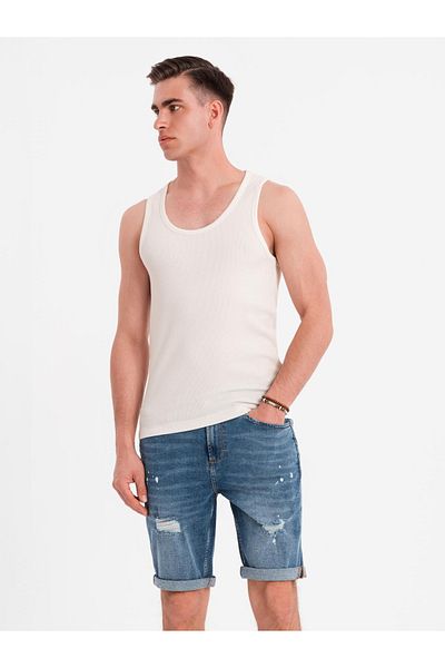 OMBRE Herren Baumwoll Basic T-Shirt mit Trägern - weiß V1 OM-TSBT-0239 M