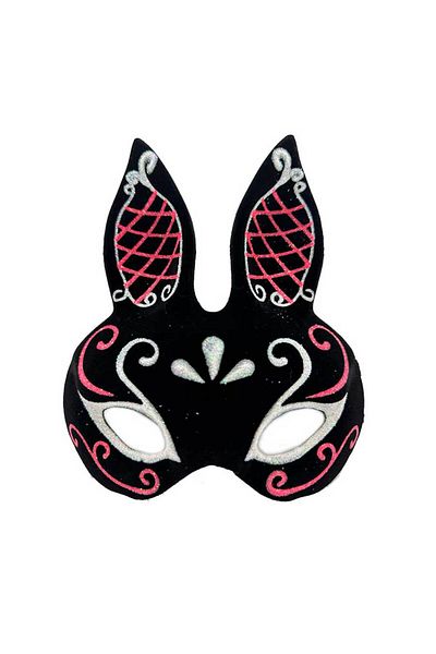 Skygo Black Color Red White Glitter Black Suede Covering Rabbit Mask 18x16 Cm