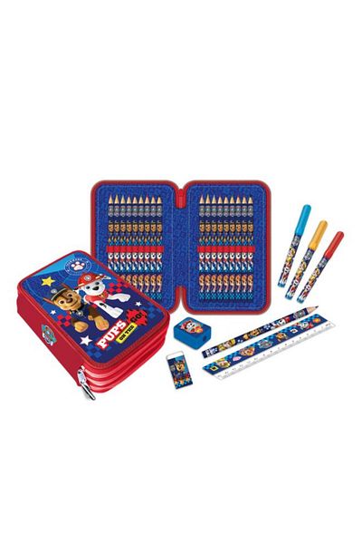 Generic حافظة أقلام باو باترول بثلاثة سحابات من فيرست كيد للأطفال - أحمر وأزرق - FK-PAW-2201