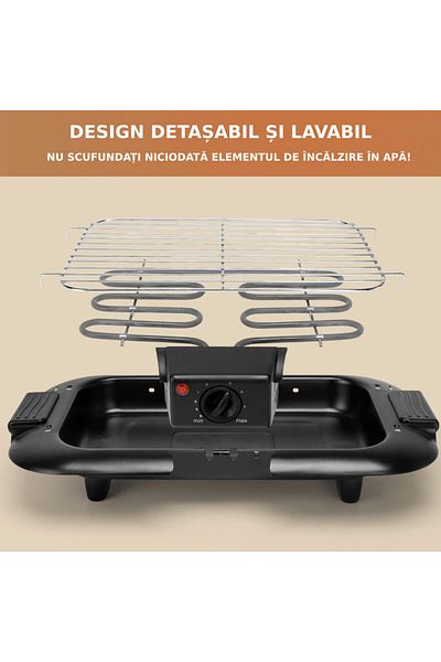 Sofia Concept Tasty Smokeless Electric Grill, 2000W, 5-Step Thermostat, Removable Grill, Non-Stick, Black