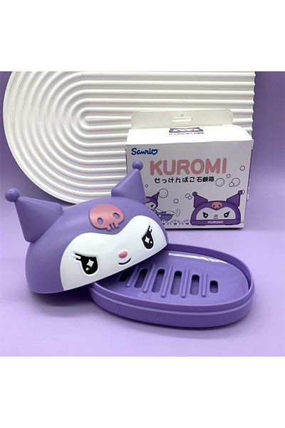 BANDAI Kuromi Kawaii Kuromi Hello Kitty Melody Soap Box Cute Sanrio Figure Bathroom Soap Holder Drainer Wit