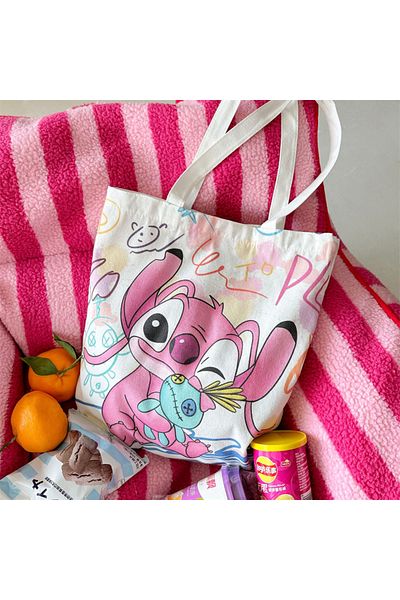 Miniso 4 Disney Stitch Handbag Cute Cartoon Angel Good-looking High-capacity Student Canvas Shoulder Bag S.