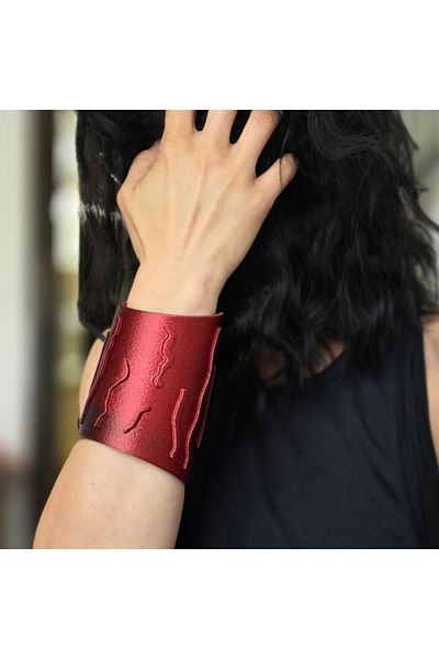 ZLBoutique Bratara Avangard Stil Roman din PLA Ecologic- Rosu cu Negru