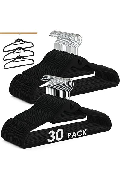 fulina 30 Pack Velvet Non Slip Hangers,Space Saving,with 360° Swivel,Durable Stackable Closet Organizer