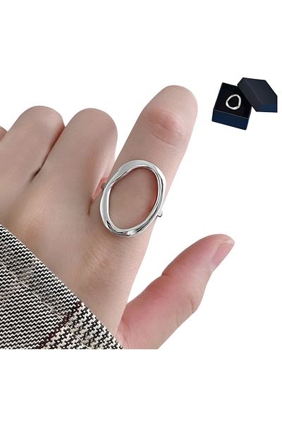 Salestore Inel din argint 925, reglabil, unisex, formă ovală, design elegant și versatil, argint