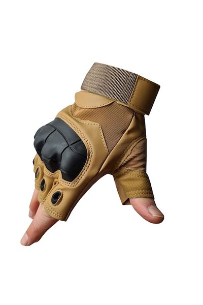 Globalport Retail Manusi tactice militare fara degete, Coyote, Vinil, protectie cauciuc, marime L