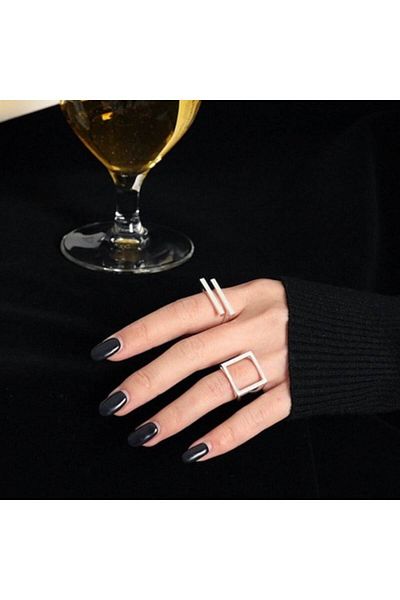 Salestore Inel din argint 925, reglabil, unisex, inel pentru cupluri, design modern cu formă pătrată, argintiu