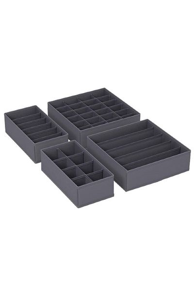 Salestore Set of 4 Drawer Underwear Organizers, Salestore.ro® with stiffened walls, foldable, Dark Gray