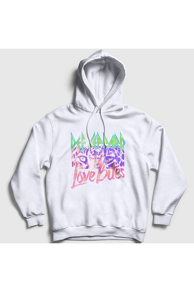 Presmono Unisex White Love Bites Def Leppard Hooded φούτερ 550293tt