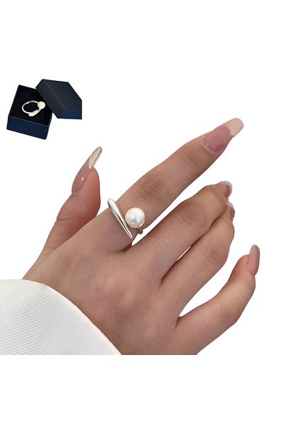 Salestore Inel din argint 925 cu perlă naturală de cultură, mărime reglabilă, bijuterie elegantă pentru femei, cadou rafinat