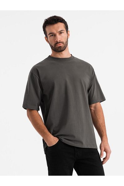 OMBRE Herren LOOSE FIT Baumwoll-T-Shirt mit Rundhalsausschnitt - graugrün V3 OM-TSBC-0234 XXL