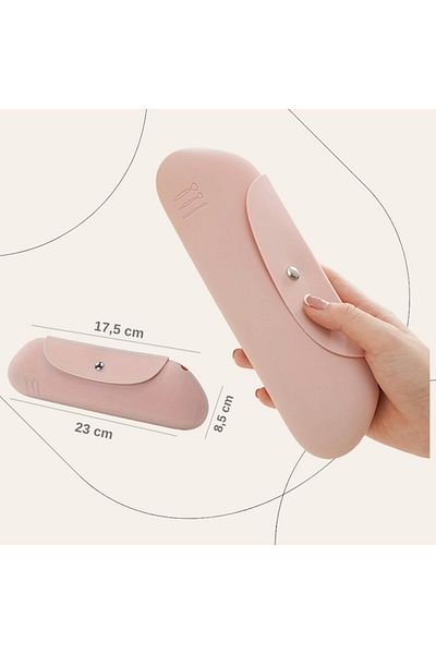 Salestore Organizator de pensule de machiaj din silicon, închidere cu clic, portabil și impermeabil, roz, 23x17.5x8.5cm