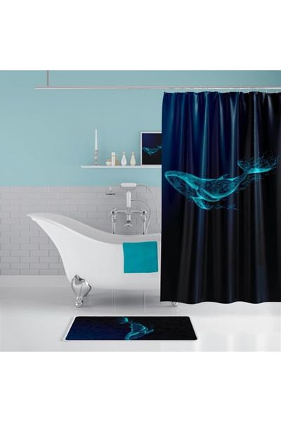 Tropikhome Set 3D shower curtain with hooks 180x200cm + bathroom mat 50x80cm, Phantom