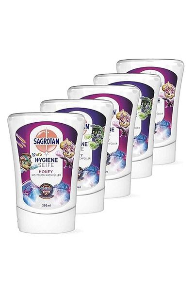 Dettol Set of 5 x Sagrotan Kids No Touch antibacterial liquid soap refill with Honey for the automatic dispenser