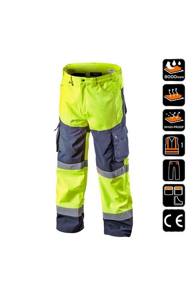 NEO Work Trousers, Reflective, Waterproof, Yellow, Visibility Model, Size Xxl/58,