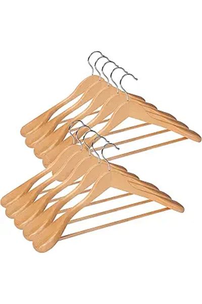COOYA 10 Pack Wooden Hangers,Non Slip with Smooth Finish Cut Notches 360° Swivel Hook Clothes Hangers