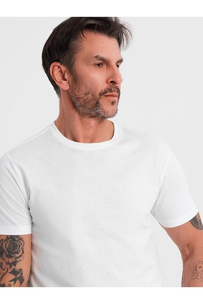 OMBRE Herren BASIC klassisches Baumwoll-T-Shirt - weiß V4 OM-TSBS-0236 M