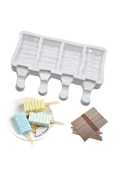 Köken Set of 2 Silicone Ice Cream Molds, 100 sticks included, 8 compartments, 19 cm x 13 cm, White