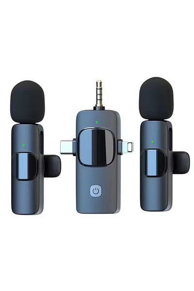 Zherqon Set 2 Professional Lavalier Wireless Microphones 2.4 GHz, USB-C, Jack 3.5mm, Lightning, Rechargeable
