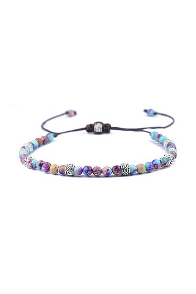 Tessero Adjustable natural stone bracelet on a string, silver plated elements, unisex, handmade,