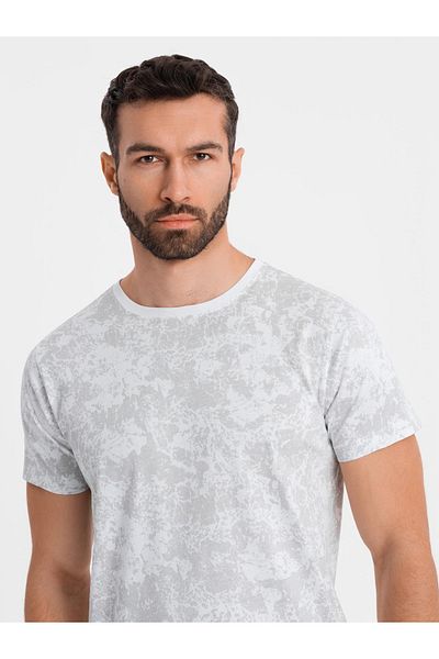 OMBRE Herren T-Shirt mit Muster aus Baumwolle, kurzärmlig - weiß V1 OM-TSFP-0223 S