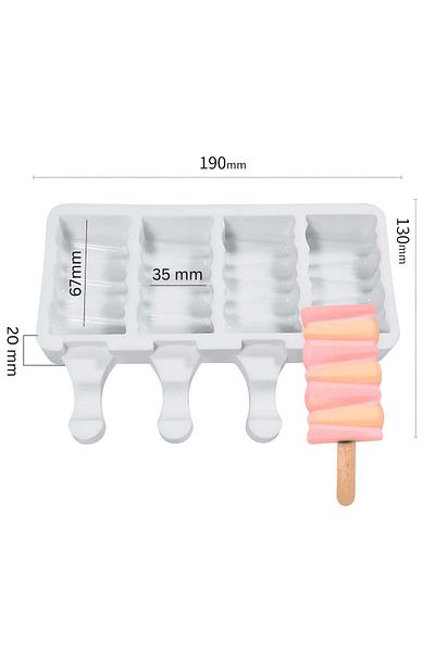 Köken Set of 2 Silicone Ice Cream Molds, 100 sticks included, 8 compartments, 19 cm x 13 cm, White