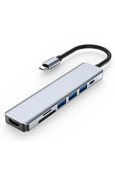 Zherqon Hub USB-C 7 in 1 – Multifunctional Adapter with HDMI 4K, USB-C, USB 3.0 SuperSpeed, SD/TF Card Rea
